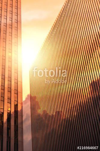 Skyscrapers from ground view with fogy sky visible., Premium Kollekció