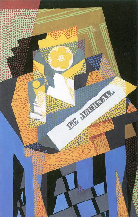 Újságpapír és gyümölcstál, Juan Gris