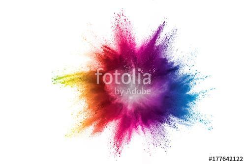 Splash of colorful powder over white background., Premium Kollekció