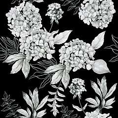 Fekete-fehér virágos tapétaminta, 
