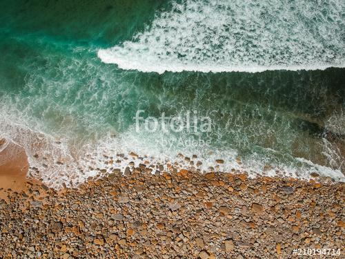 Aerial view of sandy beach with waves perfect spot for surfing. Drone photo , Premium Kollekció