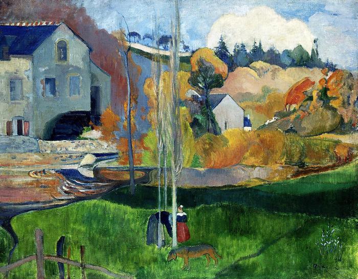 Bretoni tájkép a Dávid malommal - Színverzió 1., Paul Gauguin