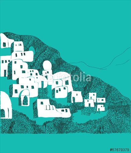 Santorini sziget, Görögország illusztráció, Premium Kollekció