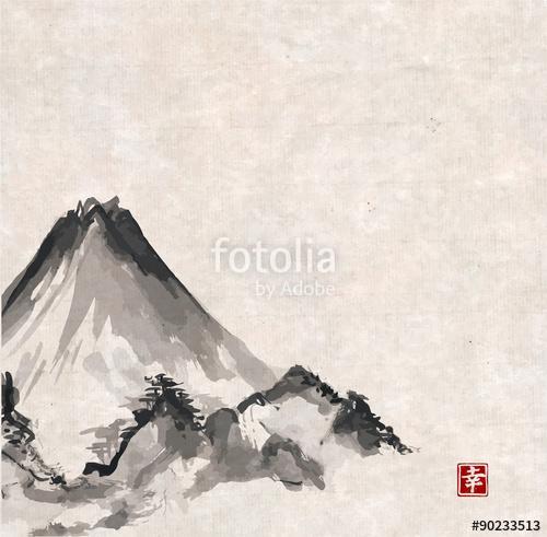 Japán stílusban kézzel festett hegyek , Premium Kollekció