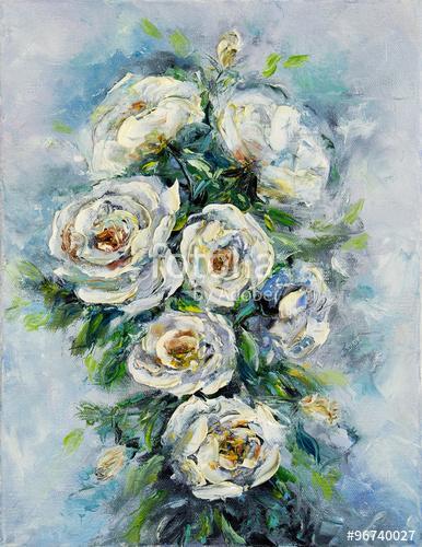 Absztrakt fehér rózsák (olajfestmény reprodukció), Partner Kollekció