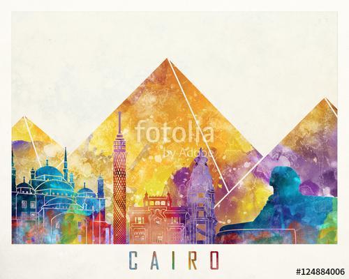 Cairo landmarks watercolor poster, Premium Kollekció