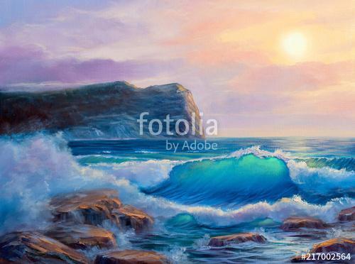 Sunset on the sea, painting by oil on canvas., Premium Kollekció