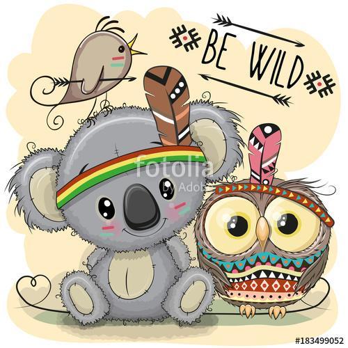 Koala bébi és bagoly indián jelmezben, 