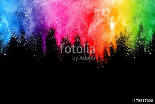 Freeze motion of colored powder explosions isolated on black background, Premium Kollekció