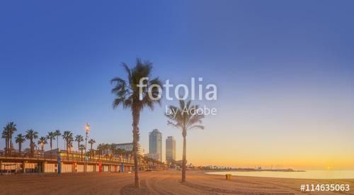 Barceloneta Beach in Barcelona at sunrise, Premium Kollekció