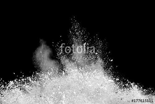 Freeze motion of white powder explosions isolated on black background, Premium Kollekció