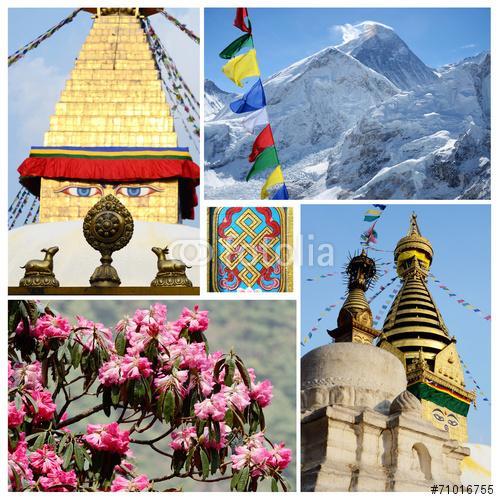 Collage of popular Nepalese travel destinations - Kathmandu vall, Premium Kollekció