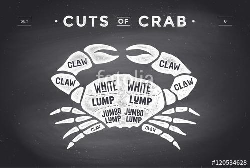 Cut of meat set. Poster Butcher diagram and scheme - Crab, Premium Kollekció