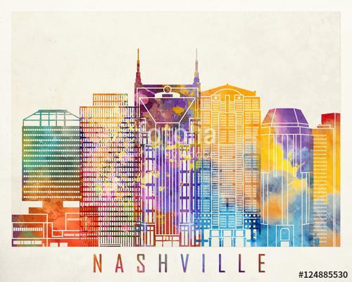 Nashville landmarks watercolor poster, Premium Kollekció