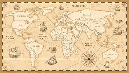 Vektor antik hatású világtérkép, 