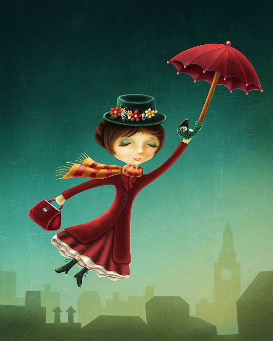 Mary Poppins illusztráció (vörösruha), 