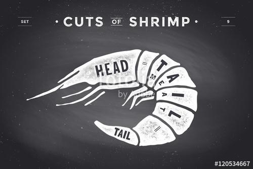 Cut of meat set. Poster Butcher diagram and scheme - Shrimp, Premium Kollekció