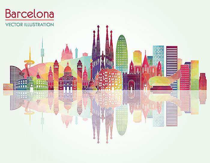 Barcelona skyline detailed silhouette. Vector illustration, Premium Kollekció