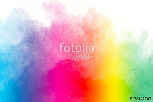 Splash of colorful powder over white background., Premium Kollekció