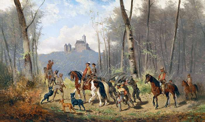 Hazatérés medvevadászat után (Színverzió 1), Alexander von Bensa