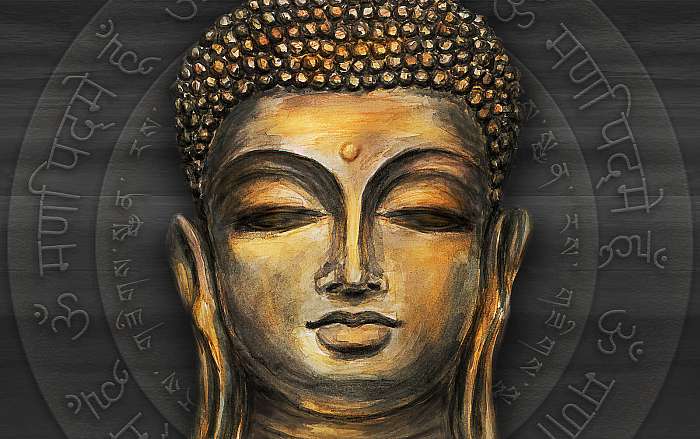 Arany Buddha fej részlet, digitális art, Premium Kollekció