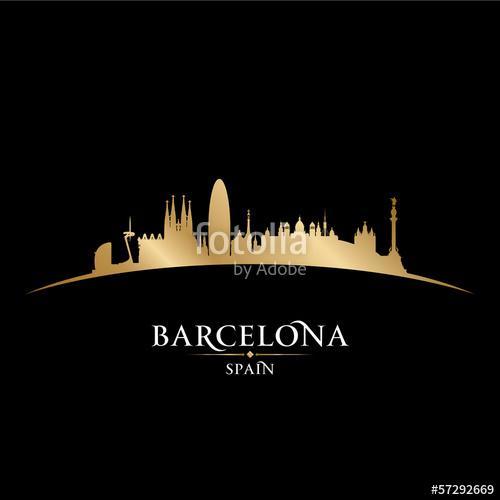 Barcelona Spain city skyline silhouette black background, Premium Kollekció