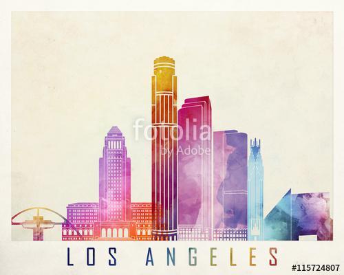 Los Angeles landmarks watercolor poster, Premium Kollekció