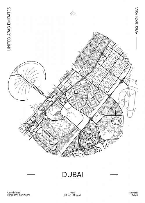 Travel poster, urban street plan city map Dubai, Partner Kollekció