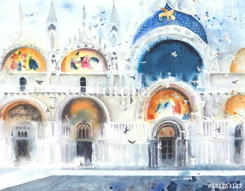 Velence Olaszország San Marco kupola akvarell festmény illusztrá, Premium Kollekció Velence Olaszország San Marco kupola akvarell festmény illusztrá, Premium Kollekció