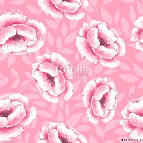 Floral seamless pattern. Watercolor background with pink flowers, Premium Kollekció