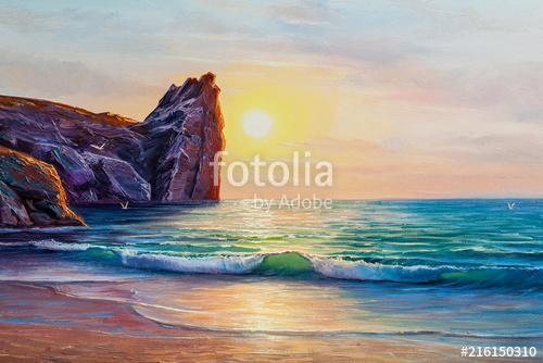 Sunset on the sea, painting by oil on canvas., Premium Kollekció