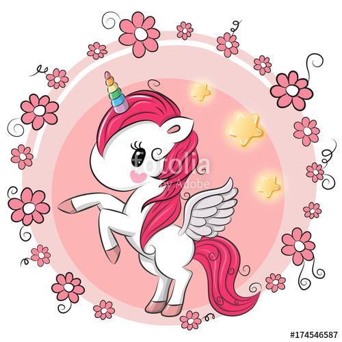 Cute Cartoon Unicorn with flowers, Premium Kollekció