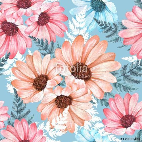 Floral seamless pattern 12. Watercolor flowers., Premium Kollekció