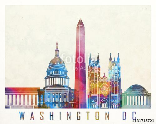 Washington DC landmarks watercolor poster, Premium Kollekció