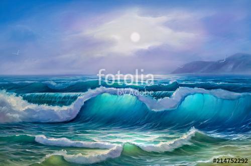 Sunset on the sea, painting by oil on canvas., Premium Kollekció