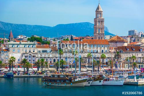 Split Croatia coastal view. / Seafront view at old city center in Split town, Diocletian Palace view from the Adriatic Sea, Croa, Premium Kollekció