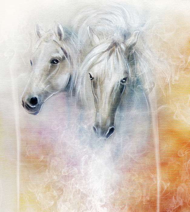 Two white horse spirits, beautiful detailed oil painting , Premium Kollekció