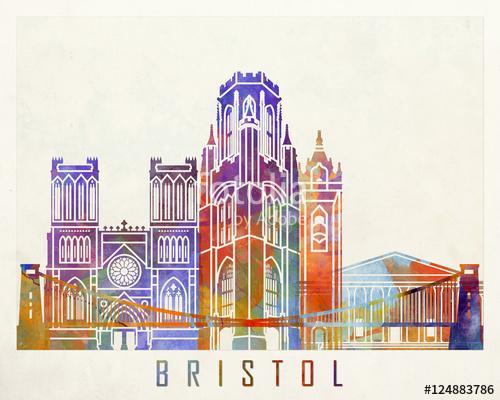 Bristol landmarks watercolor poster, Premium Kollekció