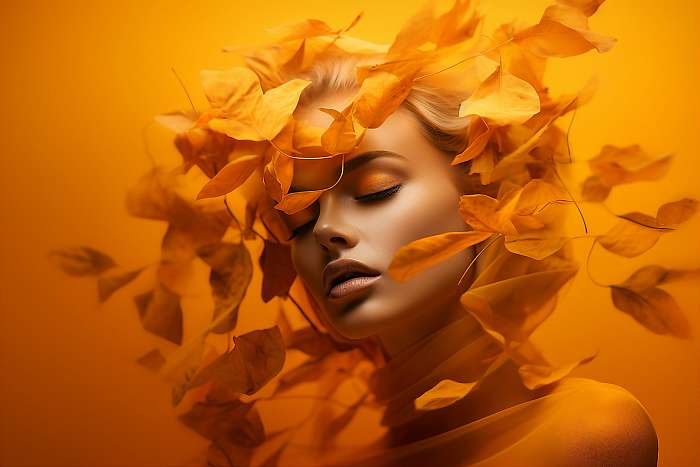 Gyönyörű női portré őszi levelekkel 2., Partner Kollekció