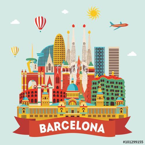 Barcelona detailed silhouette. Vector illustration, Premium Kollekció