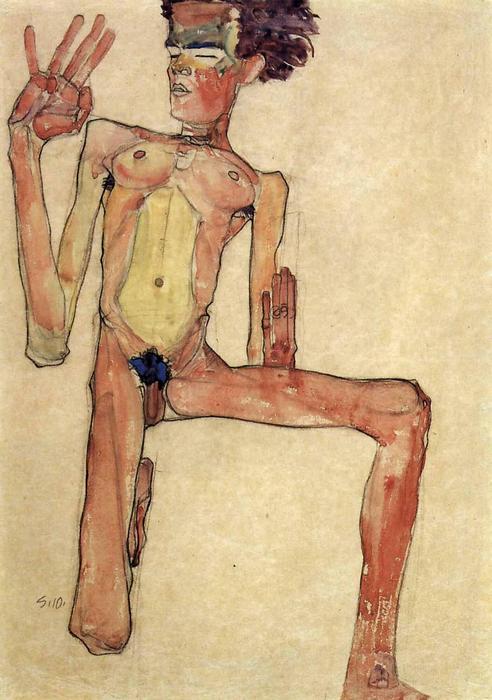 Térdelő férfi akt, Egon Schiele