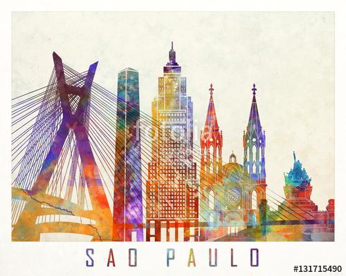 Sao Paulo landmarks watercolor poster, Premium Kollekció