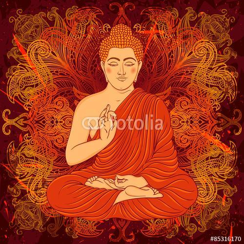 Vintage poszter ülő Buddha a grunge háttéren. áztat, Premium Kollekció