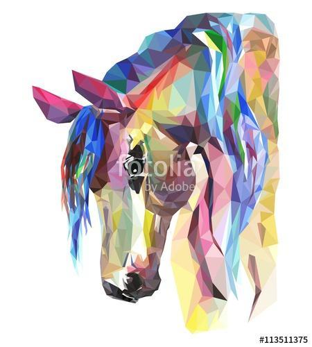 Horse head, mosaic. Trendy style geometric on white background., Premium Kollekció
