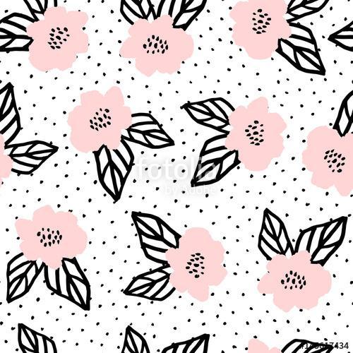 Hand Drawn Flowers Seamless Pattern, Premium Kollekció