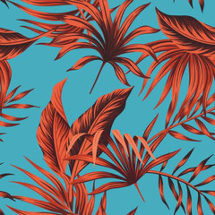 Trópusi levelek pattern, kék háttéren, Premium Kollekció