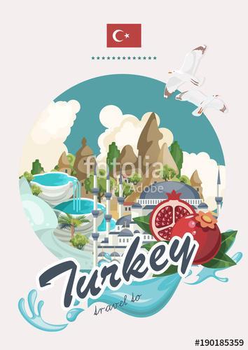 Törökország vektoros vakáció illusztráció turkiai tereptárgyakka, Premium Kollekció