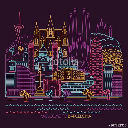 Barcelona skyline detailed silhouette. Vector line illustration, Premium Kollekció