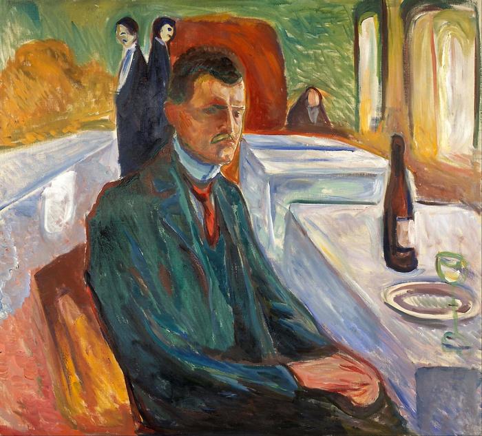 Önarckép egy üveg bor mellett, Edvard Munch