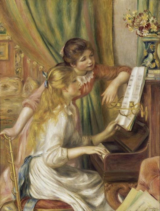 Fiatal lányok a zongoránál /half color version/, Pierre Auguste Renoir